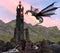 Fantasy Dragon and Dark Tower 3D Illustration