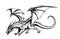 Fantasy dragon flying sketch Vector illustration Myths and legends
