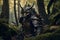 Fantasy dragon samurai in the forest. Neural network AI generated art