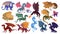 Fantasy dragons. Cartoon scary fire breathing flying reptiles, fairy dragon characters flat vector illustration set. Winged magic