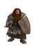 Fantasy Dwarf character with long hair and beard dressed in battle armour holding an axe and shield. 3D rendering isolated