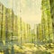 Fantasy Ecology Abstract Background. Urban Landscape Mixed with the Natural on Paper Texture.