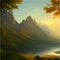 Fantasy epic magic mountain landscape. Summer nature. Mystical valley