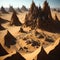 Fantasy Fairytale Castle Fortress Into Desert, Sand And Rocks, Sunny day, Generative Ai