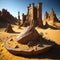 Fantasy Fairytale Castle Fortress Into Desert, Sand And Rocks, Sunny day, Generative Ai