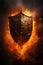 Fantasy flaming Gothic intricate shield - fire and smoke - black background