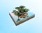 Fantasy floating island with mountains, trees, and zebra, animals on rainforest. 3d rendering of flying land with beautiful