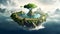 Fantasy floating island over water with a big tree in the middle.