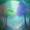 Fantasy foggy forest at sunset, AI generative tools