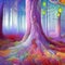 Fantasy foggy purple forest at sunset, AI generative tools