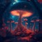 Fantasy forest with highly gigantic luminous mushroom trees