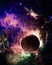 Fantasy Glowing Exoplanet Drifting in Cosmic Dust