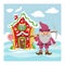 Fantasy gnome house vector cartoon fairy treehouse and magic housing village illustration set of kids gnome fairytale