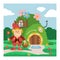 Fantasy gnome house vector cartoon fairy treehouse and magic housing village illustration set of kids gnome fairytale