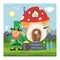 Fantasy gnome mushroom house vector cartoon fairy treehouse and magic housing village illustration set of kids gnome