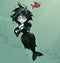 Fantasy graphic illustration of a funny and cute cartoon witch mermaid