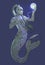 Fantasy graphic illustration of a handsome male mermaid with a magic glowing pearl