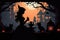 Fantasy Halloween Scene Witch And Black Cat In Magical Cabin