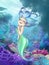 Fantasy hand drawn illustration of a cute and beautiful cartoon mermaid 