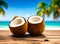 fantasy healthy coconuts on tropical beach background