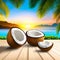 fantasy healthy coconuts on tropical beach background
