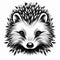 Fantasy Hedgehog Illustration With Shiny Eyes - Black And White Svg Art