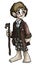 Fantasy hero traveler, a fairytale round-faced little man with big legs and pointed ears,