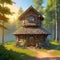 Fantasy Hobbit house in tree in fairytale forest. Generative AI