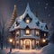 A fantasy house full of light at a night of snowing, Christmas tree, fairies, 8k, wallpaper, printable