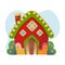 Fantasy house vector cartoon fairy treehouse and housing village illustration set of kids fairytale playhouse isolated