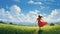 Fantasy Illustrated: A Girl In A Red Dress Walking In The English Countryside