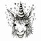 Fantasy Illustration: Black And White Llama In Crown With Stars