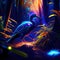 Fantasy illustration of a blue heron in the forest at night AI generated