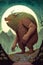 Fantasy illustration of gigantic monster bear, nightmare, forest moon
