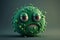 Fantasy illustration of green virus character with sad face