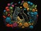 Fantasy illustration of two cats kissing each other in flowers field. Generative AI