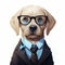 Fantasy Illustration: Yellow Labrador In Suit And Glasses