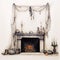Fantasy-inspired Ink Wash Drawing Of Halloween Decorated Fireplace