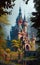 Fantasy landscape, castle in the forest, concept illustration, generative ai, these depiction is fictitious and generated