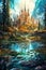 Fantasy landscape of the ethereal nature. Beautiful illustration picture. Generative AI