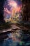 Fantasy landscape of the ethereal nature. Beautiful illustration picture. Generative AI