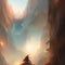 Fantasy landscape, fissure, darkness, light, sun, science fiction landscape, mountains, caves