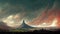 Fantasy landscape with lonely mountain. AI generated
