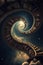 Fantasy library with spiral stairs to the sky. Generative Ai