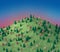 Fantasy low poly 3D forest on the hill illustration