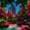 Fantasy Lush Tropical Paradise Flowers and Castle 11