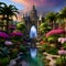 Fantasy Lush Tropical Paradise Flowers and Castle 22