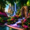 Fantasy Lush Tropical Paradise Flowers and Castle 27