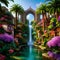 Fantasy Lush Tropical Paradise Flowers and Castle 31