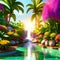 Fantasy Lush Tropical Paradise with Waterfall 07